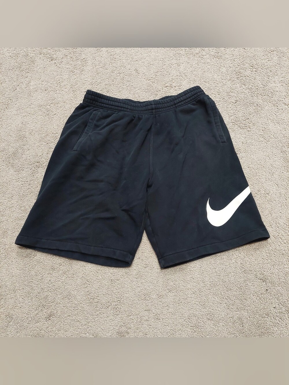 Nike Men's Shorts XL Black With White Logo Pockets Elastic Drawstring Waist